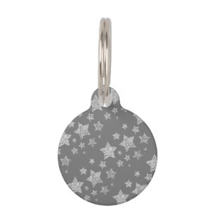 Placa Para Mascotas Purpurina plateado chispa Estrellas patrón gris cl
