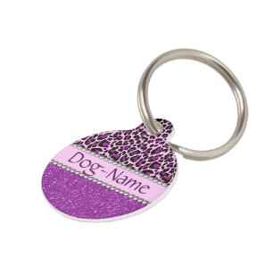 Placa Para Mascotas Purpurina púrpura personalizado del estampado