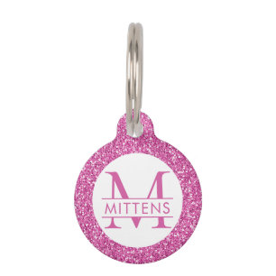 Placa Para Mascotas Purpurina rosa brillante Bonito de chispa rosa