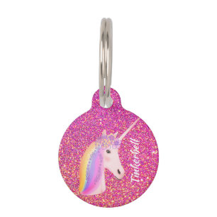 Placa Para Mascotas Purpurina rosa de unicornio arcoiris suave persona