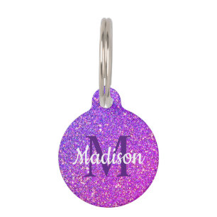 Placa Para Mascotas Purpurina rosa morado Girly personalizado