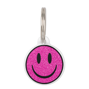 Placa Para Mascotas Purpurina rosa sonríe cara