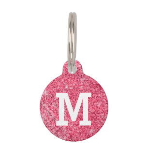 Placa Para Mascotas Purpurina Rosado Caliente Monograma Perdido Teléfo