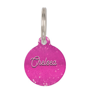 Placa Para Mascotas Purpurina Rosado Caliente Personalizado de Bokeh T