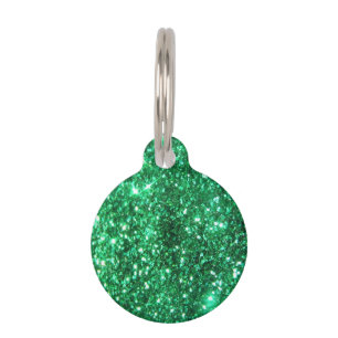 Placa Para Mascotas Purpurina verde glamoroso