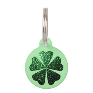 Placa Para Mascotas Purpurina verde oscuro destello Shamrock Clover pa