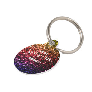 Placa Para Mascotas Purpurinas de chispas arcoiris Personalizar