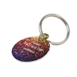 Placa Para Mascotas Purpurinas de chispas arcoiris Personalizar