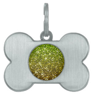 Placa Para Mascotas Purpurinas de oro verde brillante