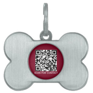 Placa Para Mascotas QR Código burgundy escaneado perro de información