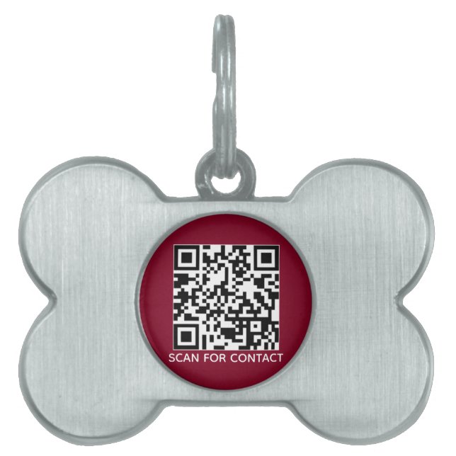 Placa Para Mascotas QR Código burgundy escaneado perro de información  (Frente)