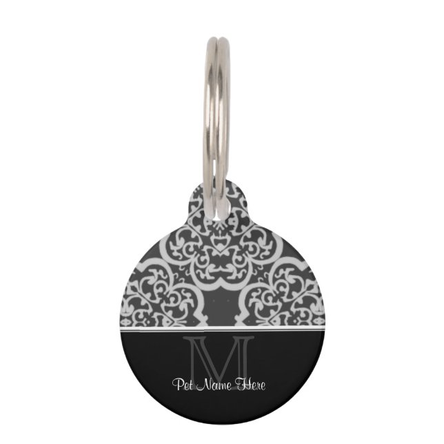 Placa Para Mascotas Quatrefoil Damask (gris) (Anverso)