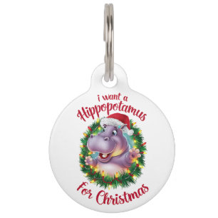 Placa Para Mascotas Quiero Hipopótamo Para Navidades Xmas Hippo