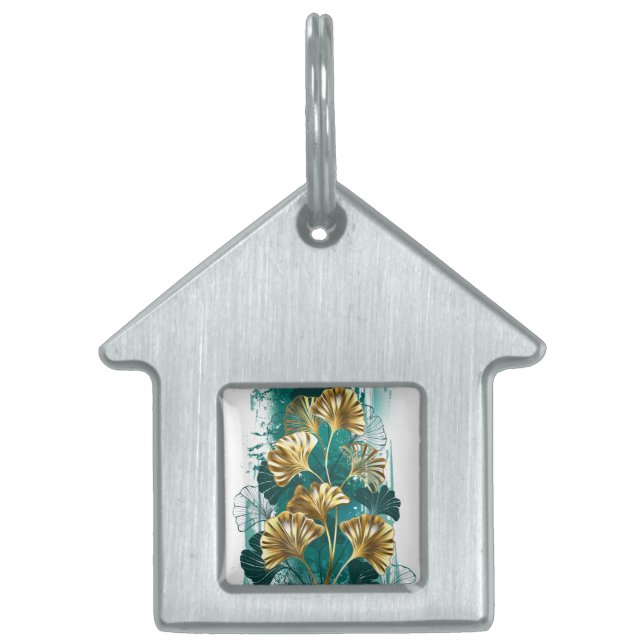 Placa Para Mascotas Rama con hojas doradas Ginko Biloba (Frente)