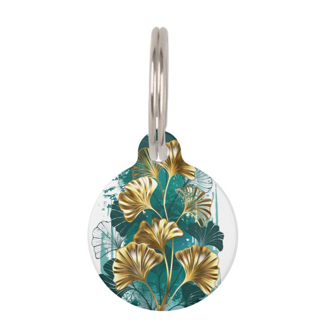 Placa Para Mascotas Rama con hojas doradas Ginko Biloba (Anverso)