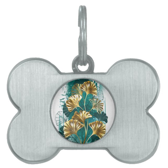 Placa Para Mascotas Rama con hojas doradas Ginko Biloba (Frente)