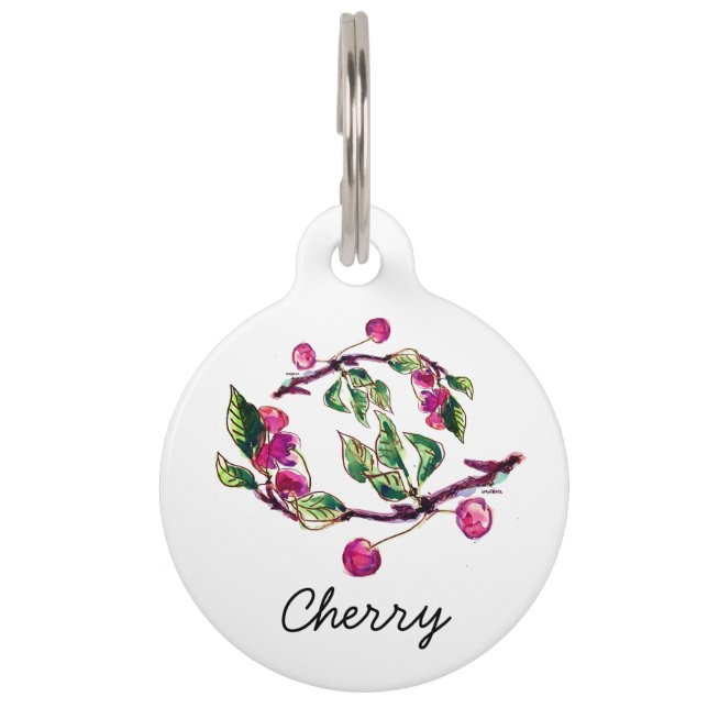 Placa Para Mascotas Ramas de cerezo y cerezas (Anverso)