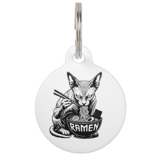 Placa Para Mascotas Ramen Sphynx Gato Arte Fideos Japoneses Personaliz