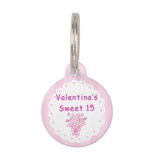 Placa Para Mascotas Ramo Floral Elegante de Quinceañera   Rosa y Blanc