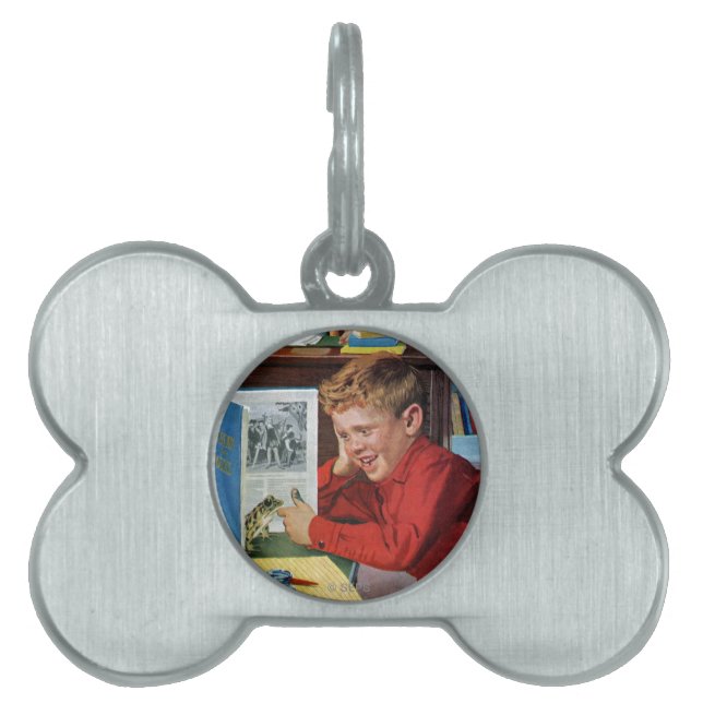 Placa Para Mascotas Rana en la biblioteca (Frente)