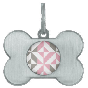 Placa Para Mascotas Raspberry rosa y ZigZag geométrico plateado