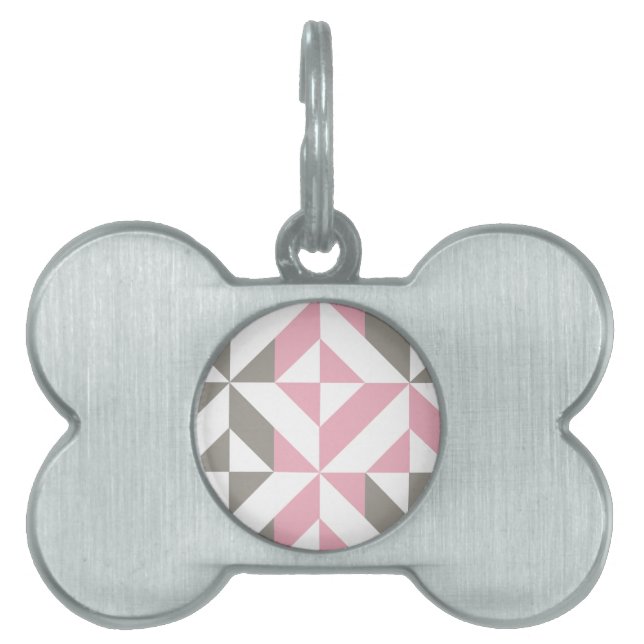 Placa Para Mascotas Raspberry rosa y ZigZag geométrico plateado (Frente)