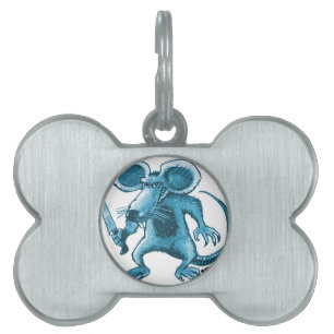 Placa Para Mascotas rata enojada con contorno azul cuchillo