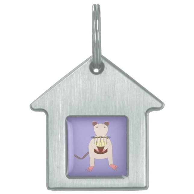 Placa Para Mascotas Rata siamesa con pastel de cumpleaños (Frente)