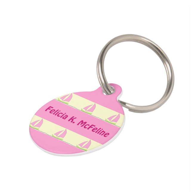 Placa Para Mascotas Raya rosada del velero personalizada (Lateral)