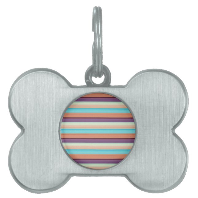 Placa Para Mascotas Rayas azules marrones lindas  (Frente)