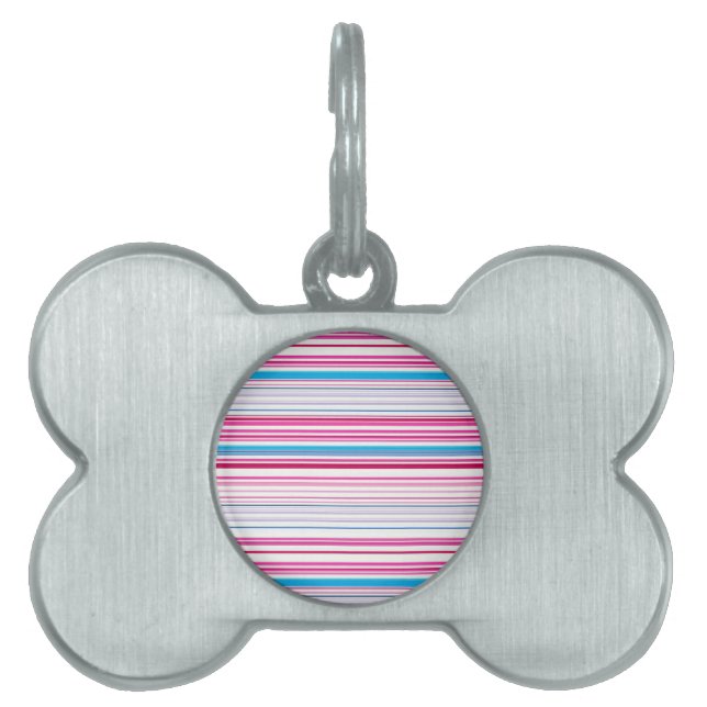 Placa Para Mascotas Rayas azules rosadas lindas (Frente)