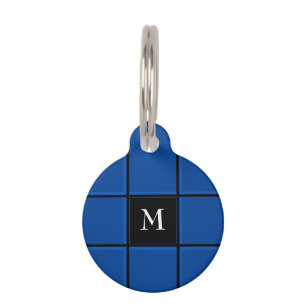 Placa Para Mascotas Rayas Azules y Negras Inicial Simple Sencilla
