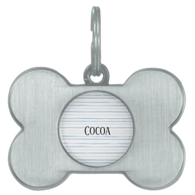 Placa Para Mascotas Rayas Blancas Azules   (Frente)