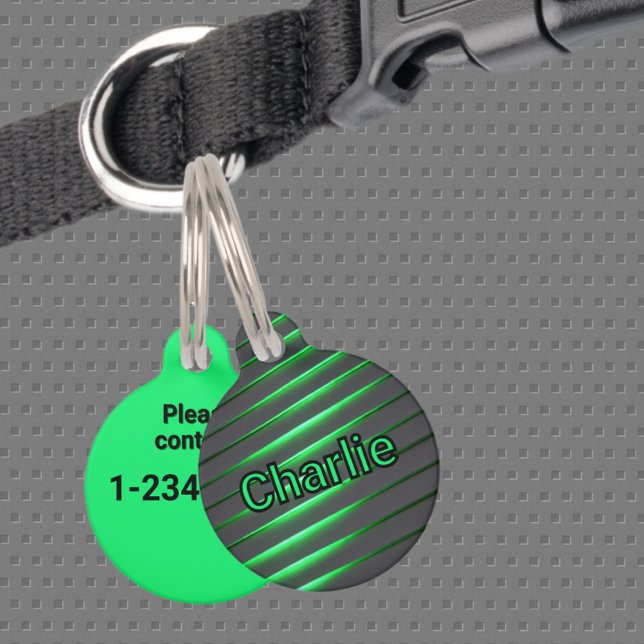 Placa Para Mascotas Rayas cibernéticas de tecnología verde negro y bri (Subido por el creador)
