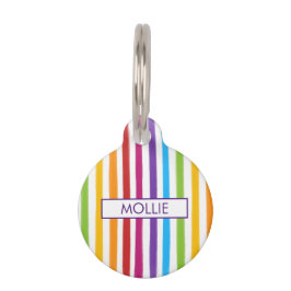 Placa Para Mascotas Rayas de Arcoíris Personalizadas