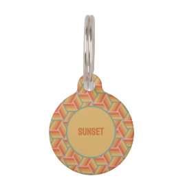 Placa Para Mascotas Rayas de puesta de sol Geométrico Retro Ilusión de