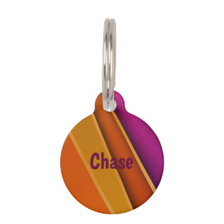 Placa Para Mascotas Rayas diagonales multicolores Naranja Purpura ID d