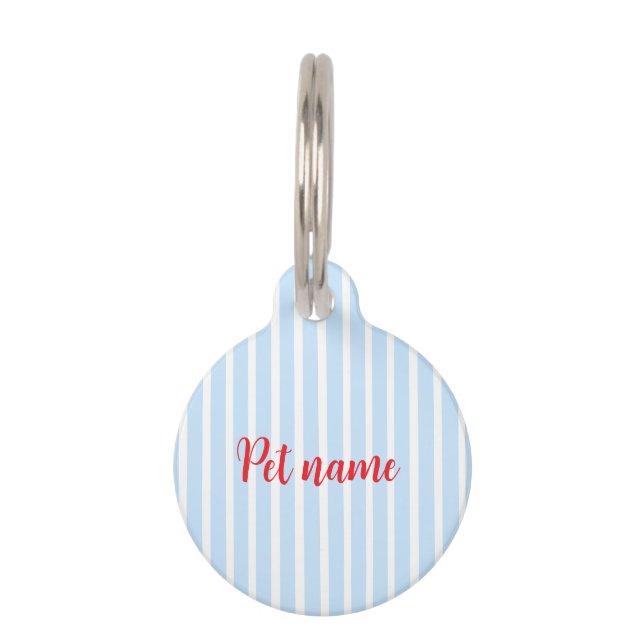 Placa Para Mascotas Rayas Finas Azul Claro (Anverso)