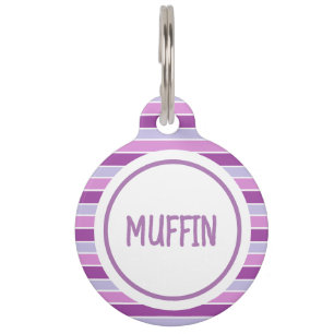 Placa Para Mascotas Rayas Moradas Personalizadas