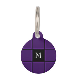 Placa Para Mascotas Rayas Moradas y Negras Simple Inicial Única