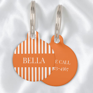 Placa Para Mascotas Rayas Naranjas Modernas Nombre Personalizado Chic