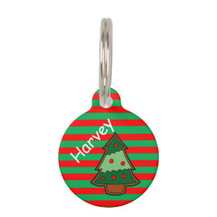 Placa Para Mascotas Rayas y árbol festivos enrrollados