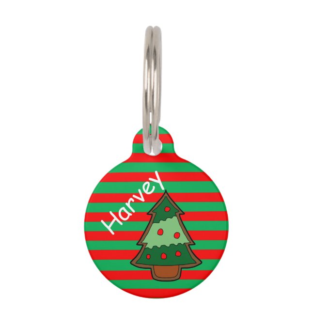 Placa Para Mascotas Rayas y árbol festivos enrrollados (Anverso)