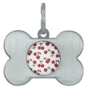Placa Para Mascotas RB Rockabilly Muy Cerezas Cerezas En Blanco