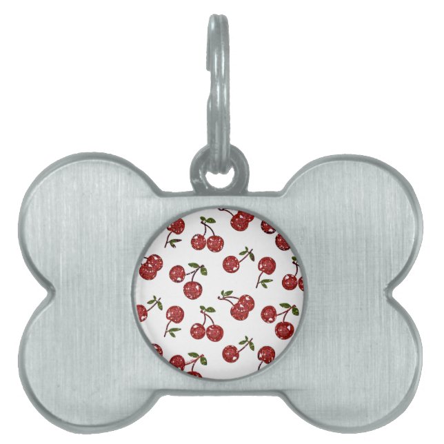 Placa Para Mascotas RB Rockabilly Muy Cerezas Cerezas En Blanco (Frente)