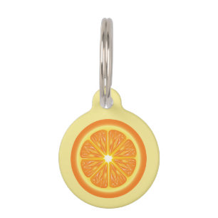 Placa Para Mascotas Rebanada de naranja con nombre y número