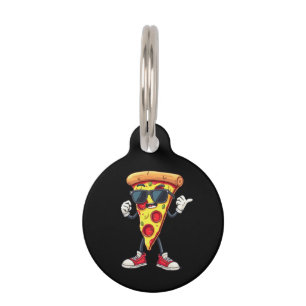 Placa Para Mascotas Rebanada de Pizza Bailando Un Diseño Divertido y D