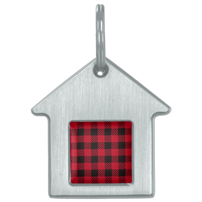 Placa Para Mascotas Red Buffalo Plaid (Frente)
