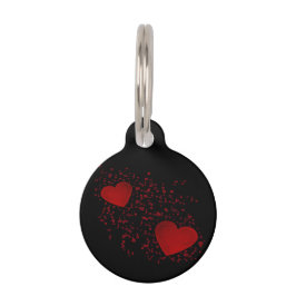 Placa Para Mascotas Red Hearts Dots Black Dog Name Teléfono