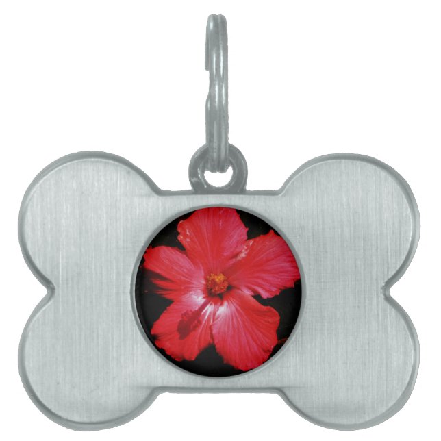 Placa Para Mascotas Red Hibiscus (Frente)